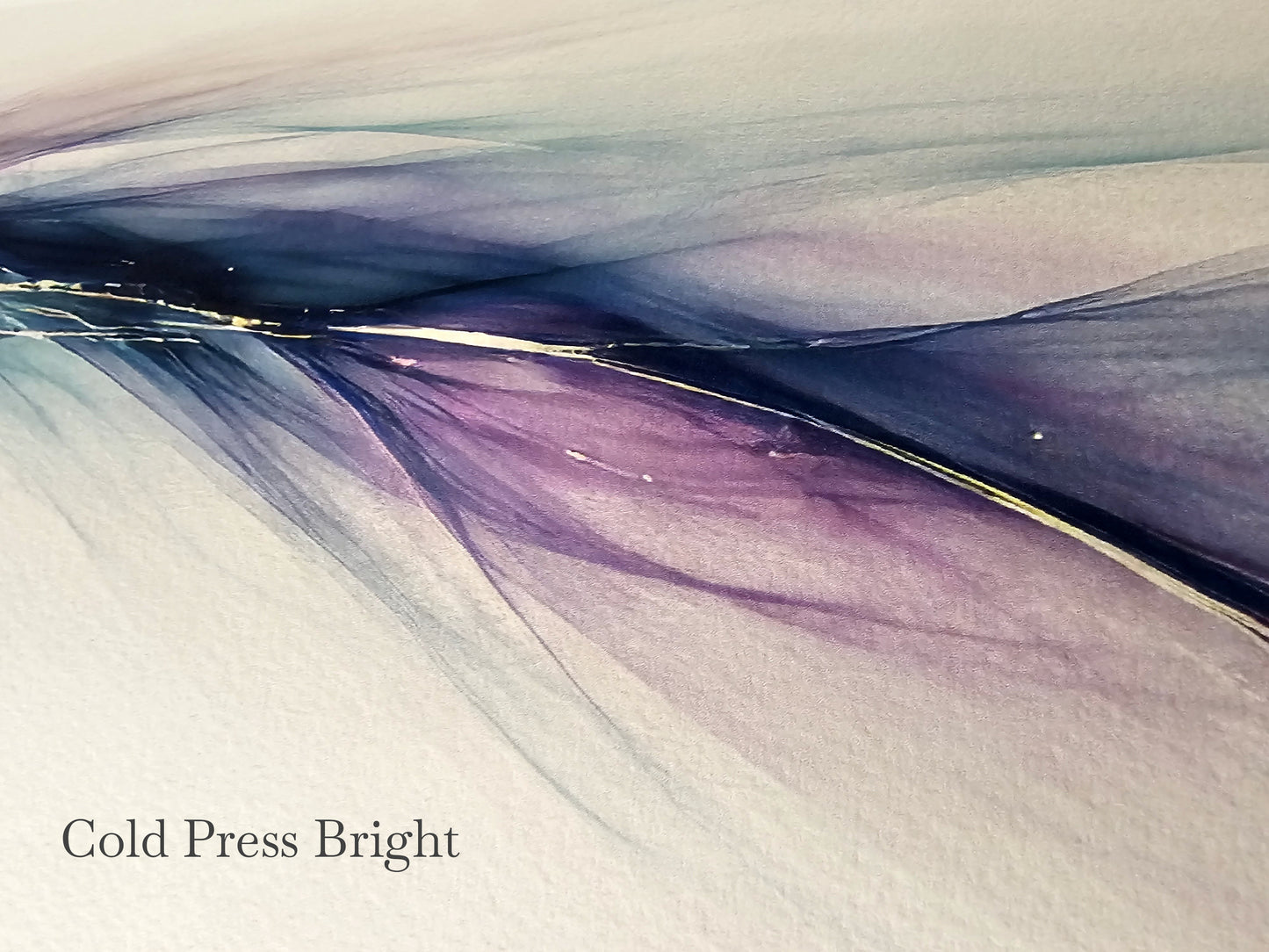 Abstract art with wavy lines in blue, purple, and white, labeled 'Cold Press Bright'.