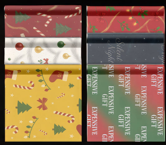 Festive Fun Wrapping Paper Collection For Christmas Gift Wrapping. Silent Night Holiday Arcs Tinsel and Ornaments Christmas Cheer Expensive Gift Luxury Gift Wrap