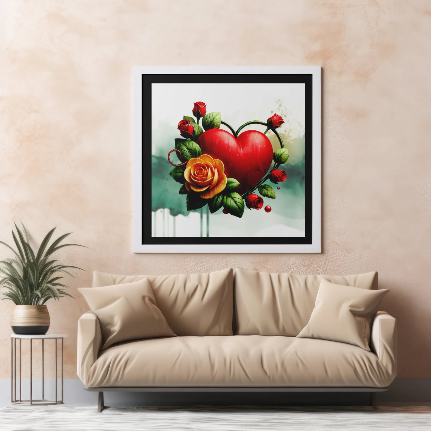 Heart in Roses Wall Art Decor Framed Greetings