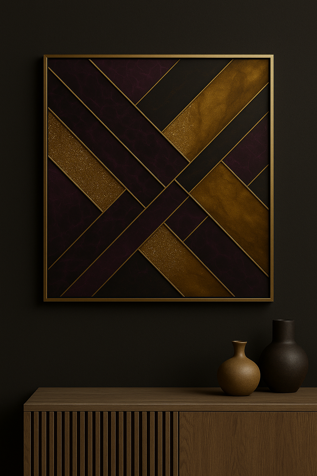 Arte de pared en armonía roja y dorada