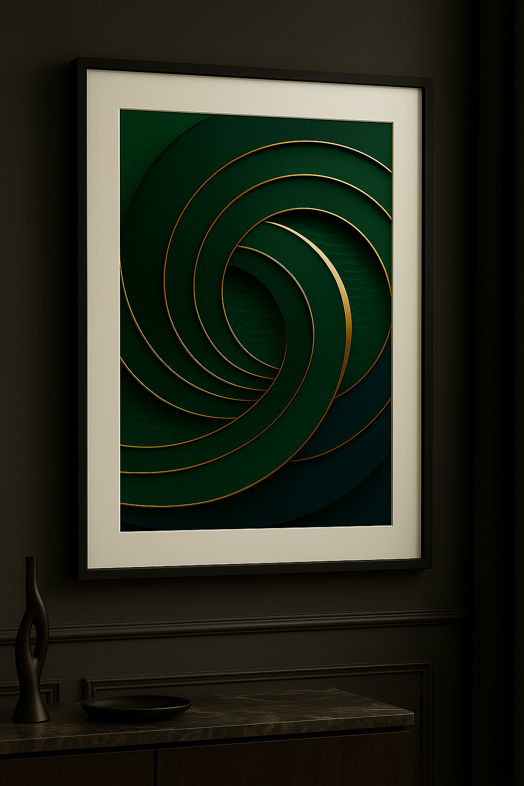 Arte de parede em harmonia vermelha e dourada