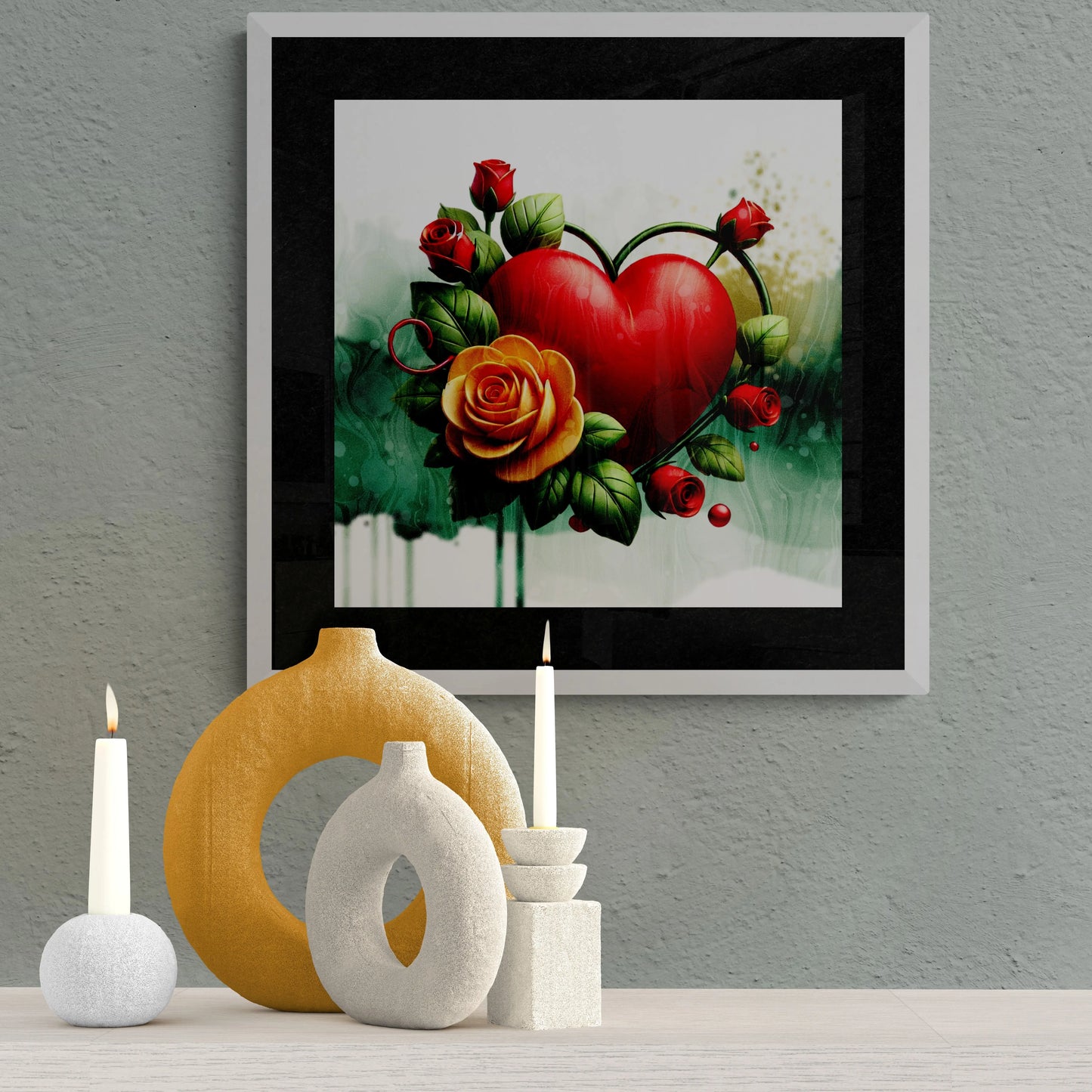 Heart in Roses Wall Art Decor Framed Greetings