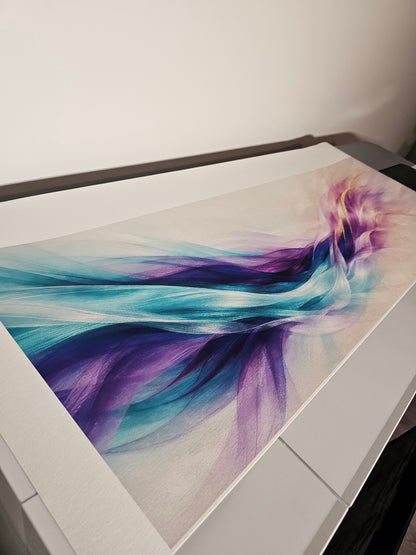 Colorful abstract art piece on a white wall