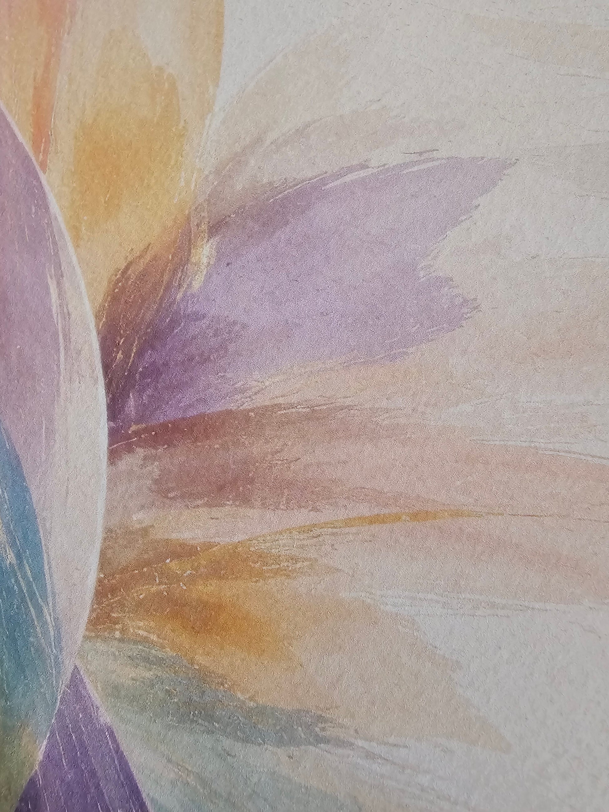 Abstract watercolor painting with soft pastel colors on a light background