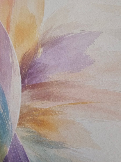 Abstract watercolor painting with soft pastel colors on a light background