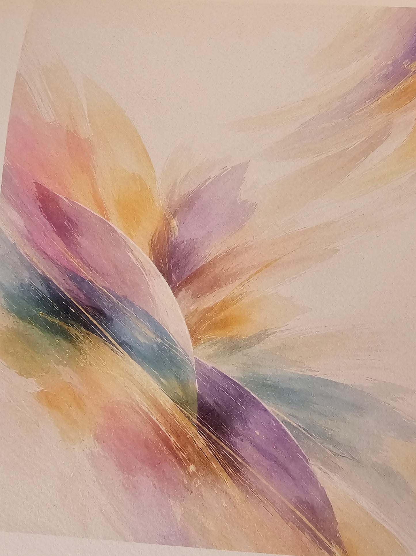 Abstract art piece with colorful brush strokes on a light background