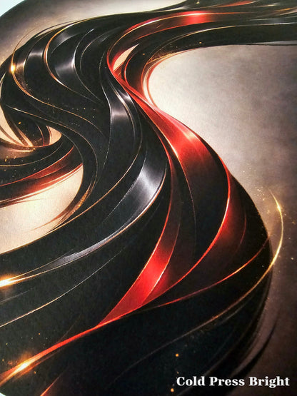 Close-up of a metallic surface with wavy patterns and 'Cold Press Bright' branding.