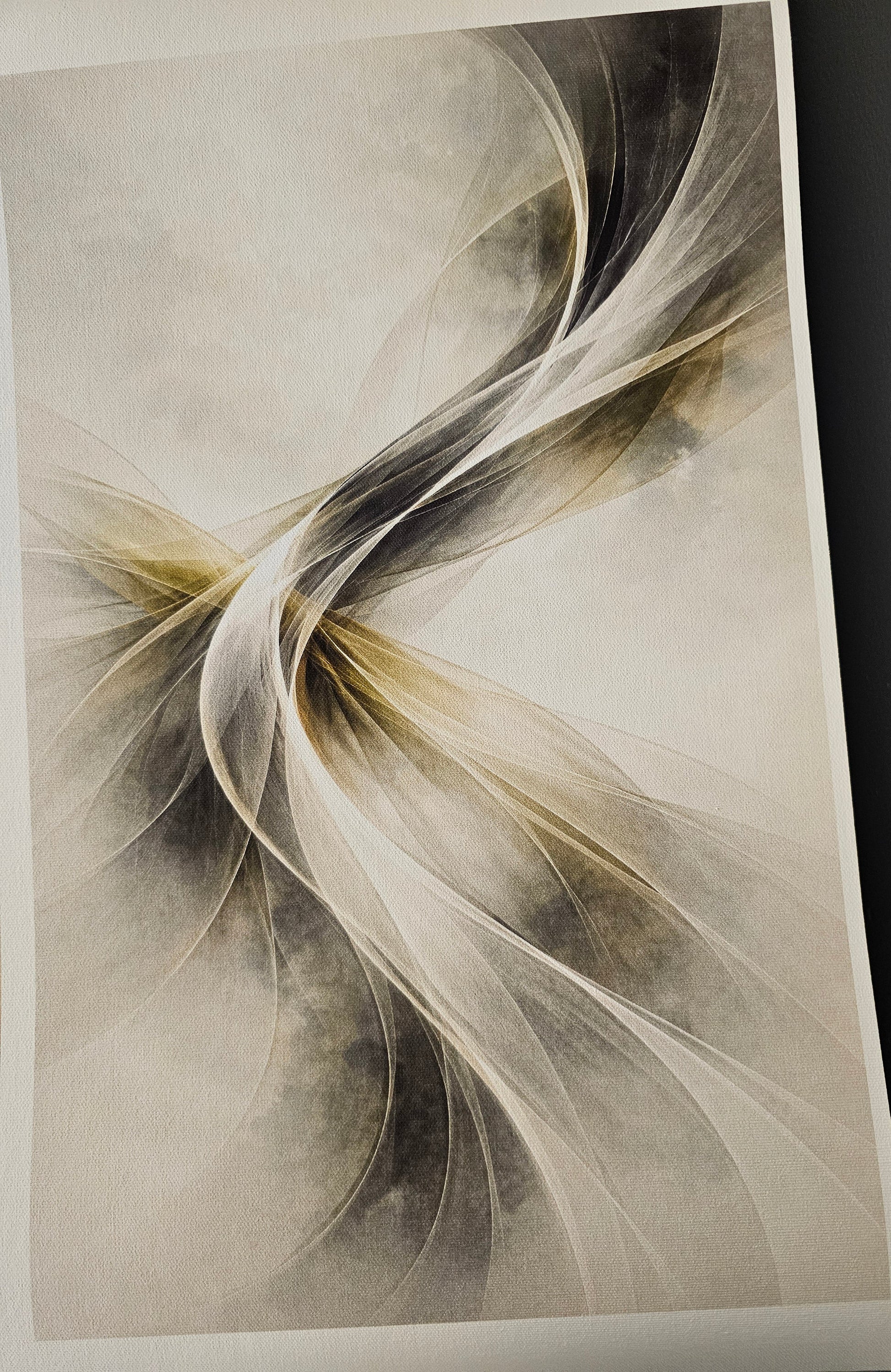 Abstract art print with flowing lines on a neutral background