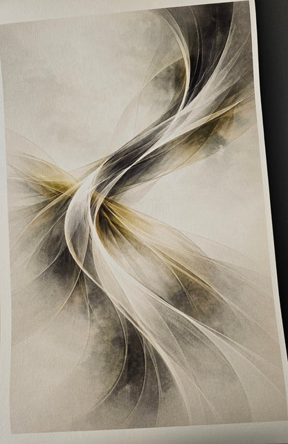Abstract art print with flowing lines on a neutral background