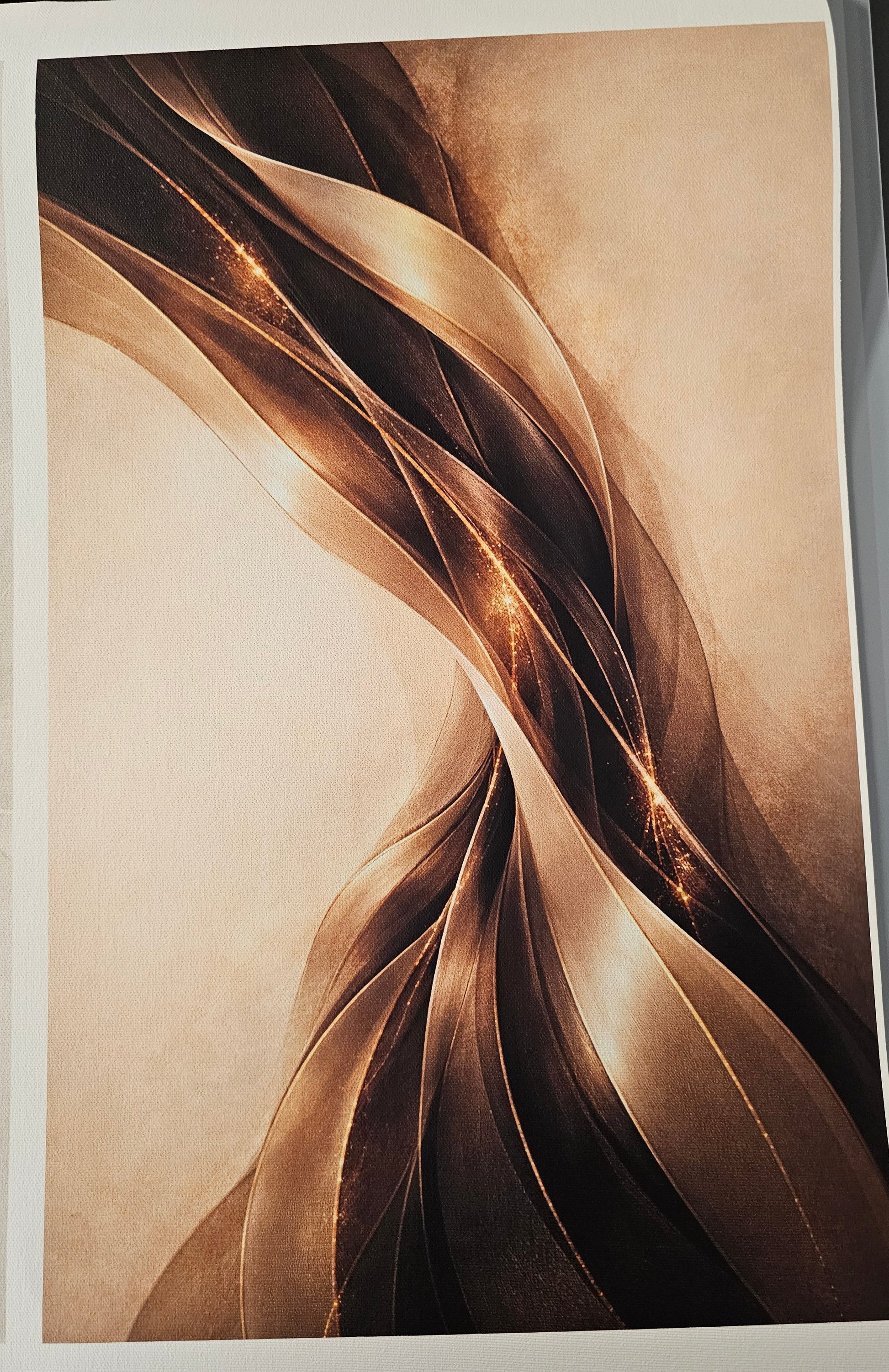 Abstract design with wavy lines in brown and black on a beige background