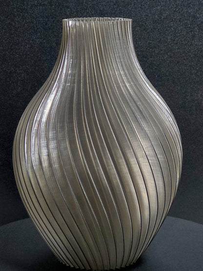 Translucent Smoke Black Sculptural Ribbed Vase — 10" Modern Decorative Vase