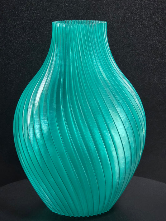 Translucent Teal Sculptural Ribbed Vase — 10" Modern Decorative Vase