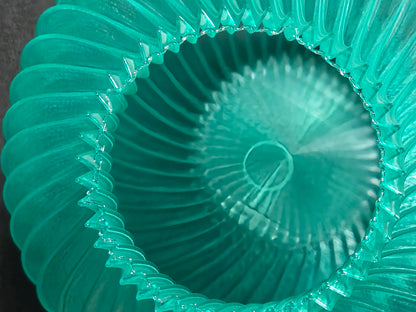 Translucent Teal Sculptural Ribbed Vase — 10" Modern Decorative Vase