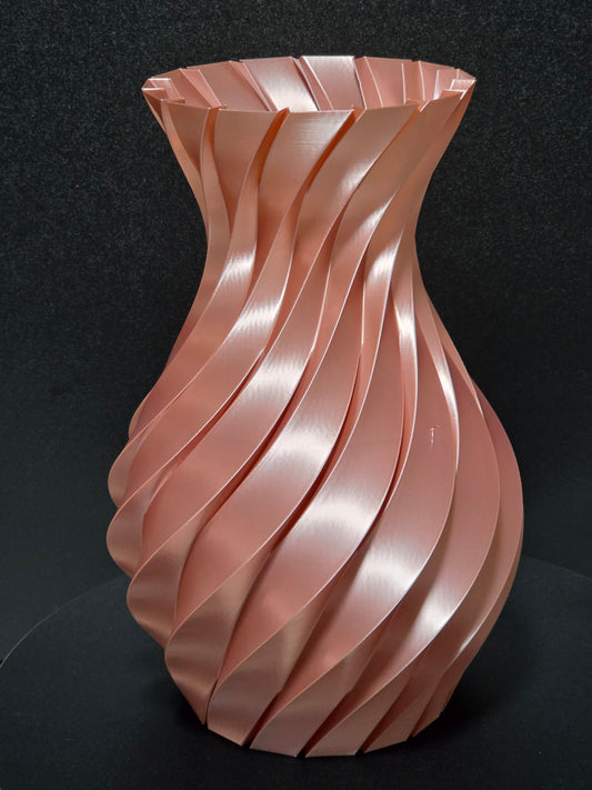 Rose Gold Twist Column Vase — 10" Modern Sculptural Decorative Vase