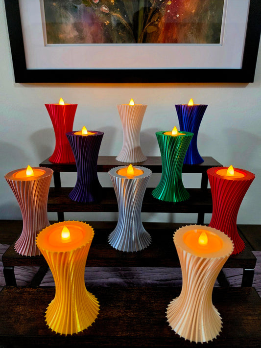 Sculptural LED Tea Light Holder — 4-Inch Decorative Candle Accent