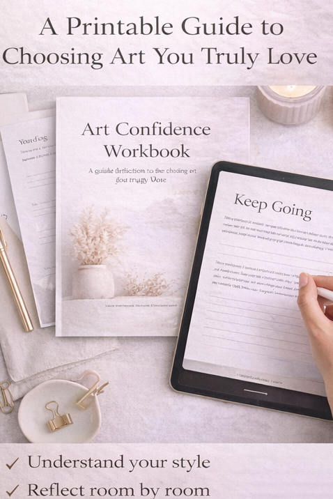 Promotional graphic for 'Art Confidence Workbook' with text and images of the workbook.