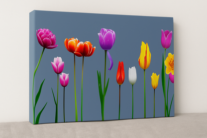 Spring Standing Tall – Panoramic Mixed Media Tulip Art