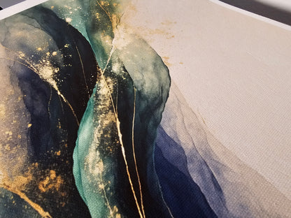 Abstract art with flowing colors on a textured surface