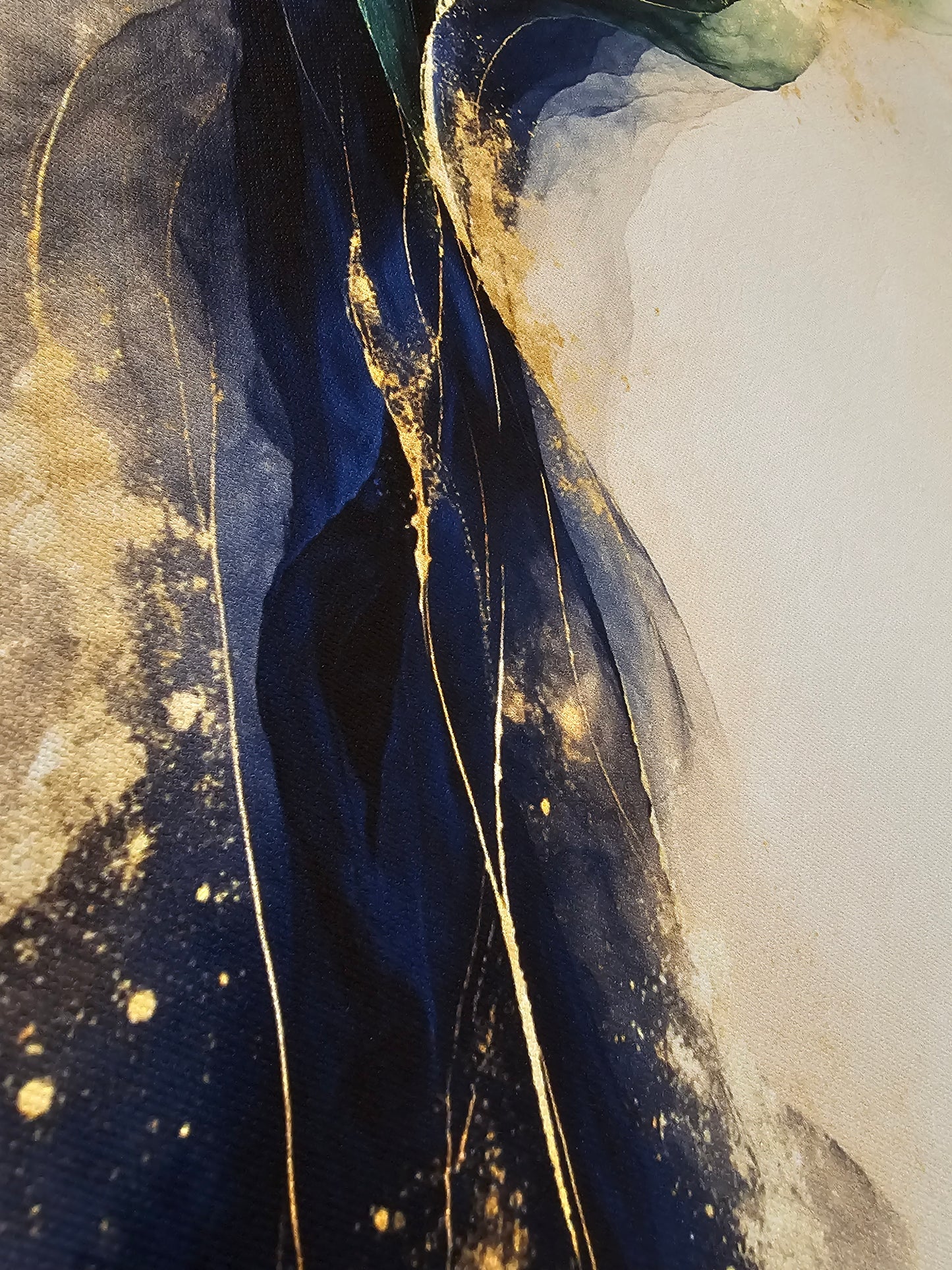 Abstract art with wavy lines and gold accents on a dark background