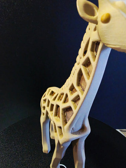 Wooden giraffe toy with a dark blue background