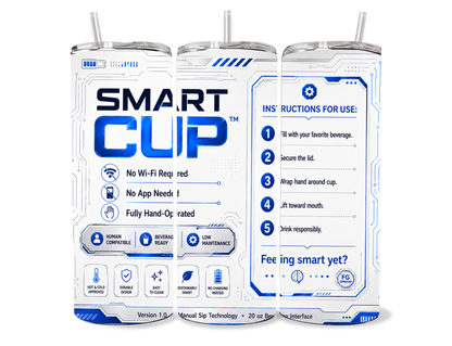 Three smart cups with futuristic design and text on a white background
