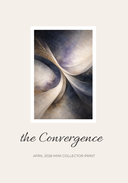 Abstract art print titled 'the Convergence' with a beige border on a white background.