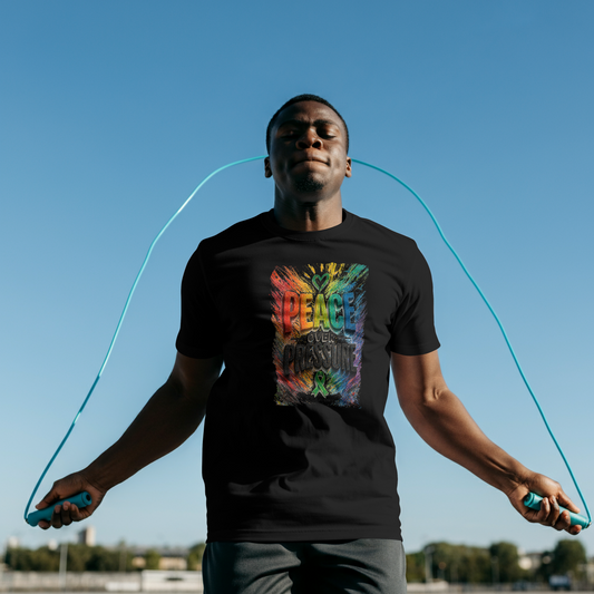 Man jumping rope outdoors with a clear blue sky