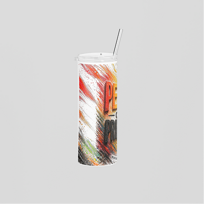 Tumbler with colorful design and 'Pepsi' branding on a gray background