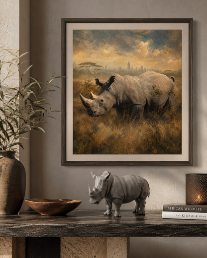 Marvin the Rhino — Matte Gray Sculptural Rhino Accent