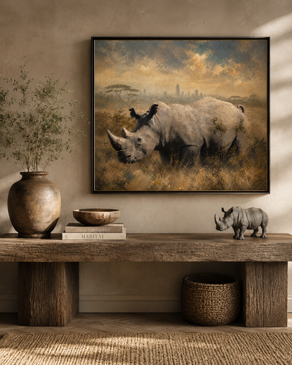 Marvin the Rhino — Matte Gray Sculptural Rhino Accent