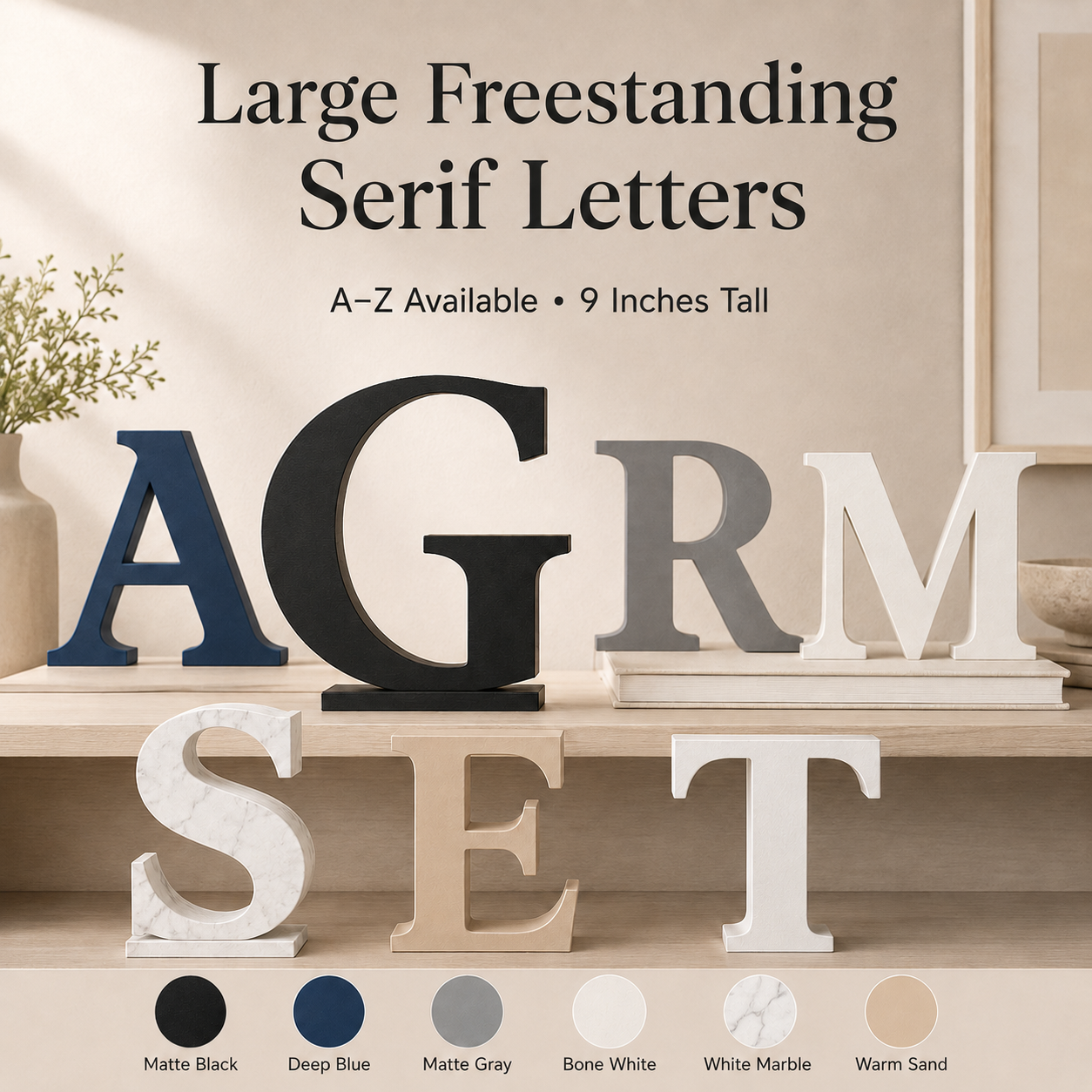 Large Freestanding Serif Letter — 9-Inch Personalized Shelf & Event Décor