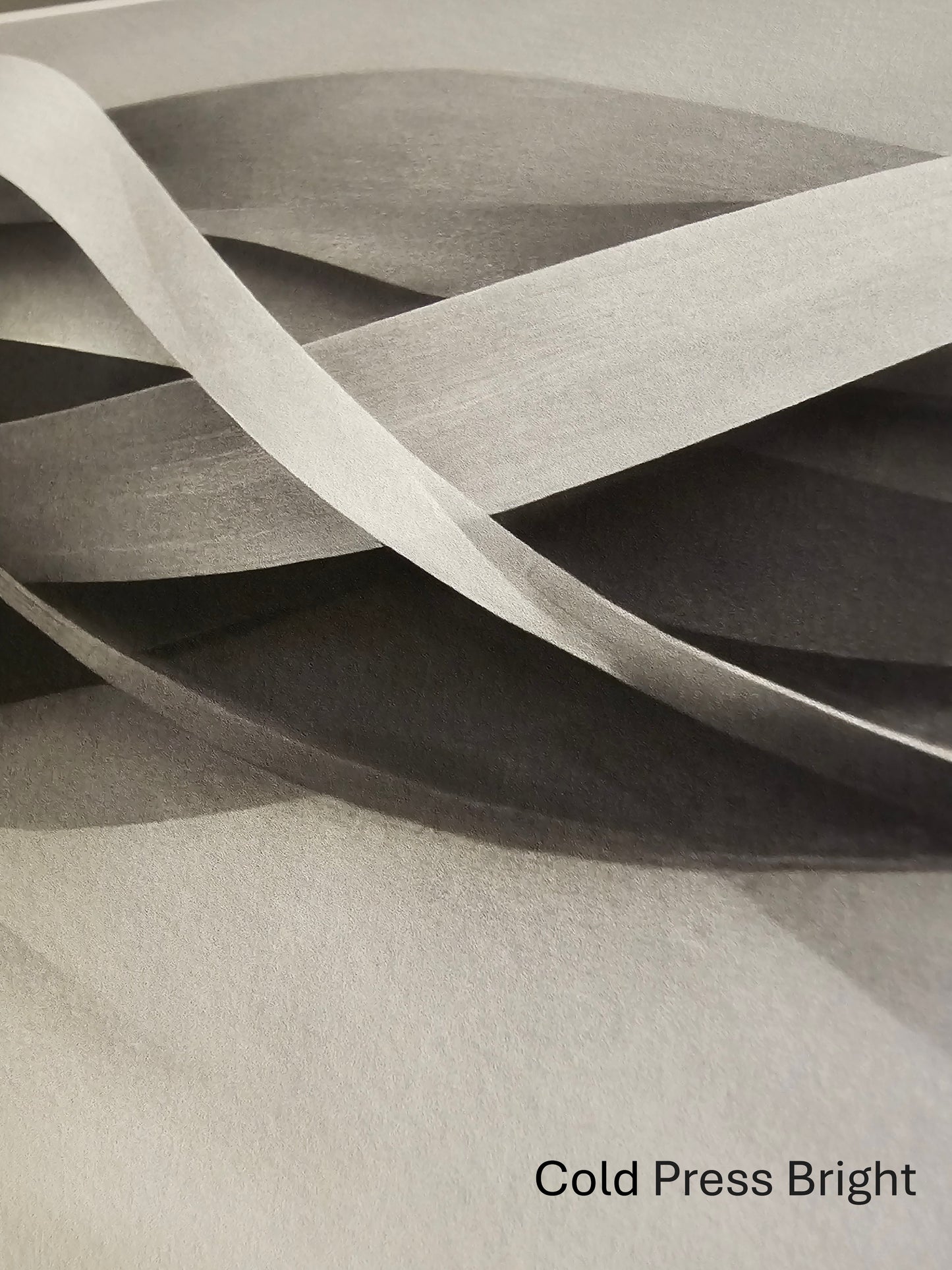 Abstract art with wavy lines on a textured surface, labeled 'Cold Press Bright'.