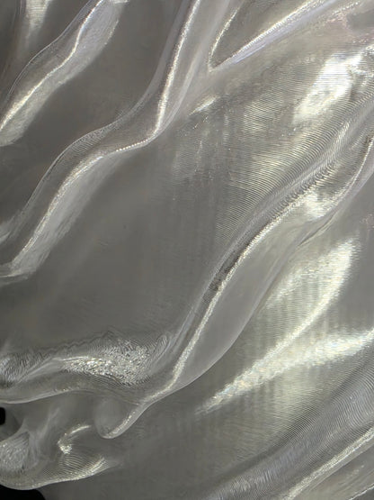 Close-up of a clear sculptural vase with reflective surface
