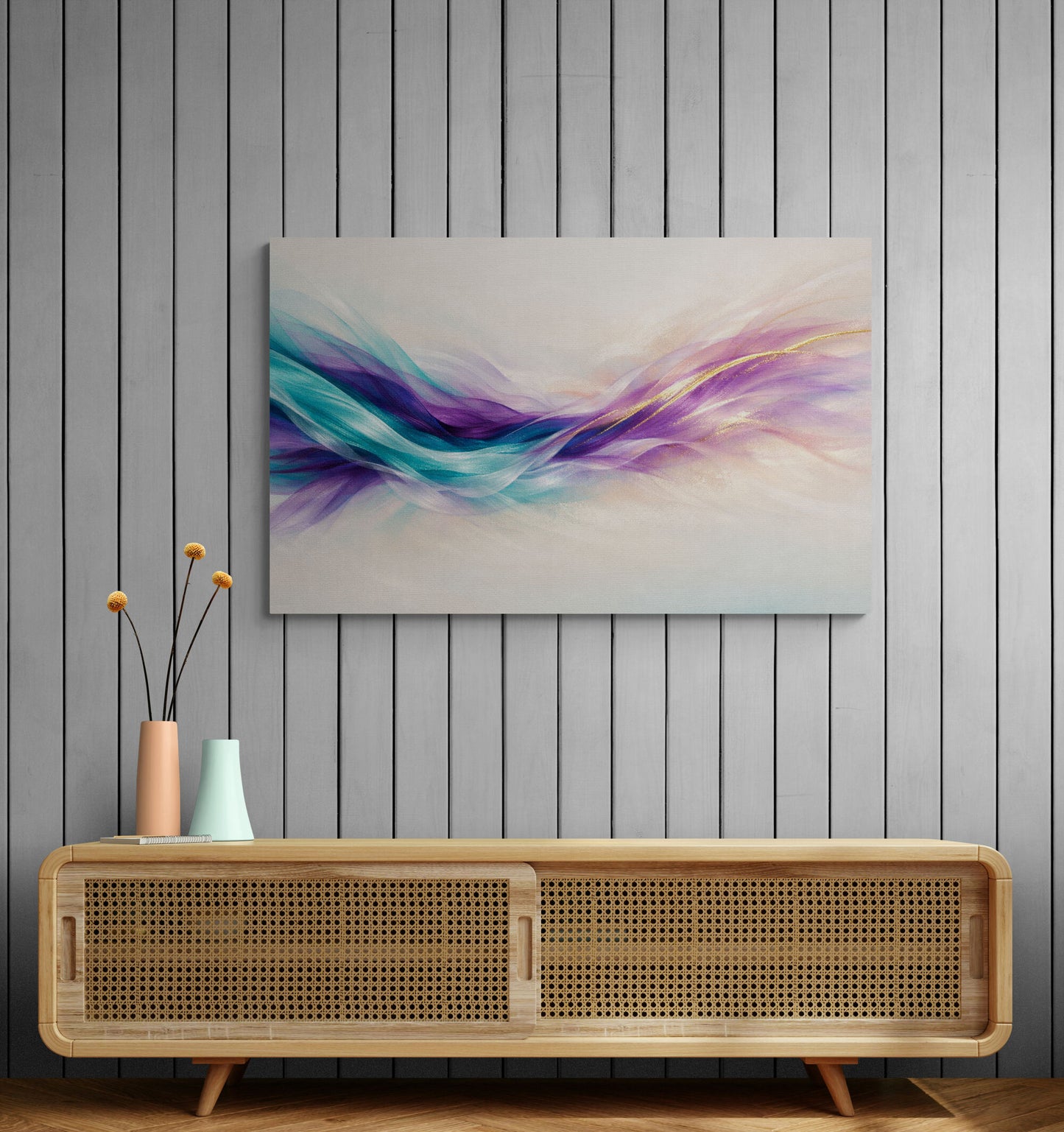 Arte de pared en armonía roja y dorada