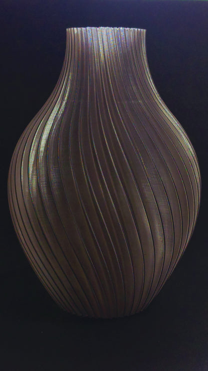 Translucent Smoke Black Sculptural Ribbed Vase — 10" Modern Decorative Vase