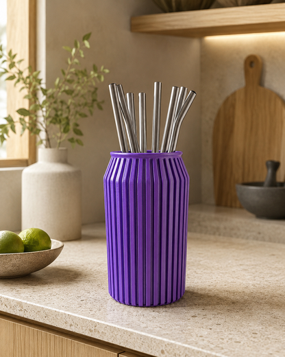 Ribbed Straw Organizer — Japandi-Inspired Soda Can Style Holder