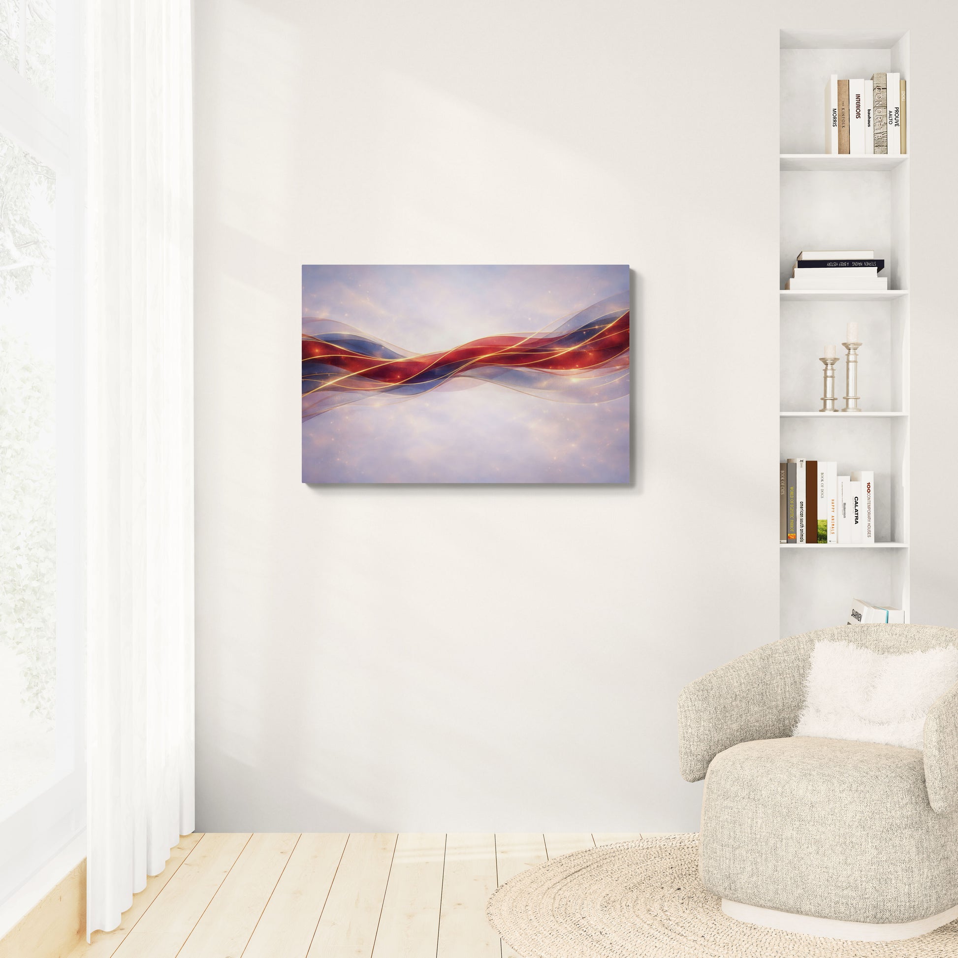 Abstract artwork on a wall in a modern living room