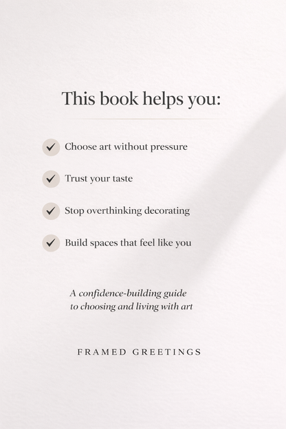 Text on a white background about the benefits of a book on art and decorating.